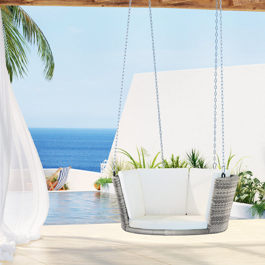Gardeon Rattan Porch Swing Chair Grey Outdoor Furniture Cushion