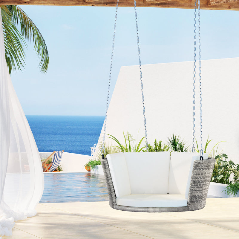Gardeon Rattan Porch Swing Chair Grey Outdoor Furniture Cushion