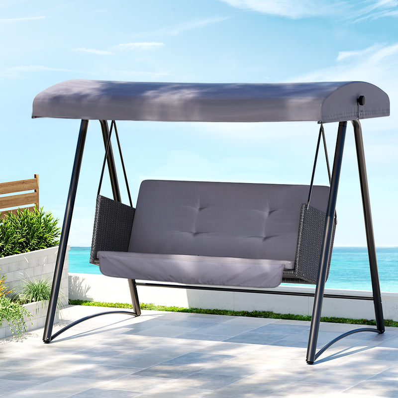 Gardeon 3 Seater Outdoor Swing Chair Rattan Canopy Grey