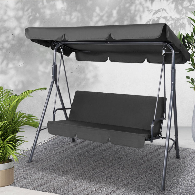 Gardeon 3 Seater Swing Chair Black Canopy Bench Garden Furniture