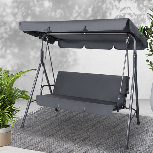 Gardeon 3 Seater Outdoor Swing Chair Canopy Bench Grey