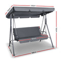 Gardeon 3 Seater Outdoor Swing Chair Canopy Bench Grey