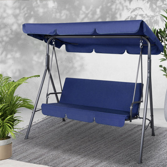 Gardeon 3 Seater Swing Chair Bench Canopy Navy Garden Furniture