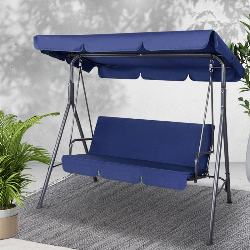 Gardeon 3 Seater Swing Chair Bench Canopy Navy Garden Furniture