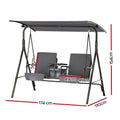 Gardeon 2 Seater Swing Chair Canopy Cup Holder Grey Garden