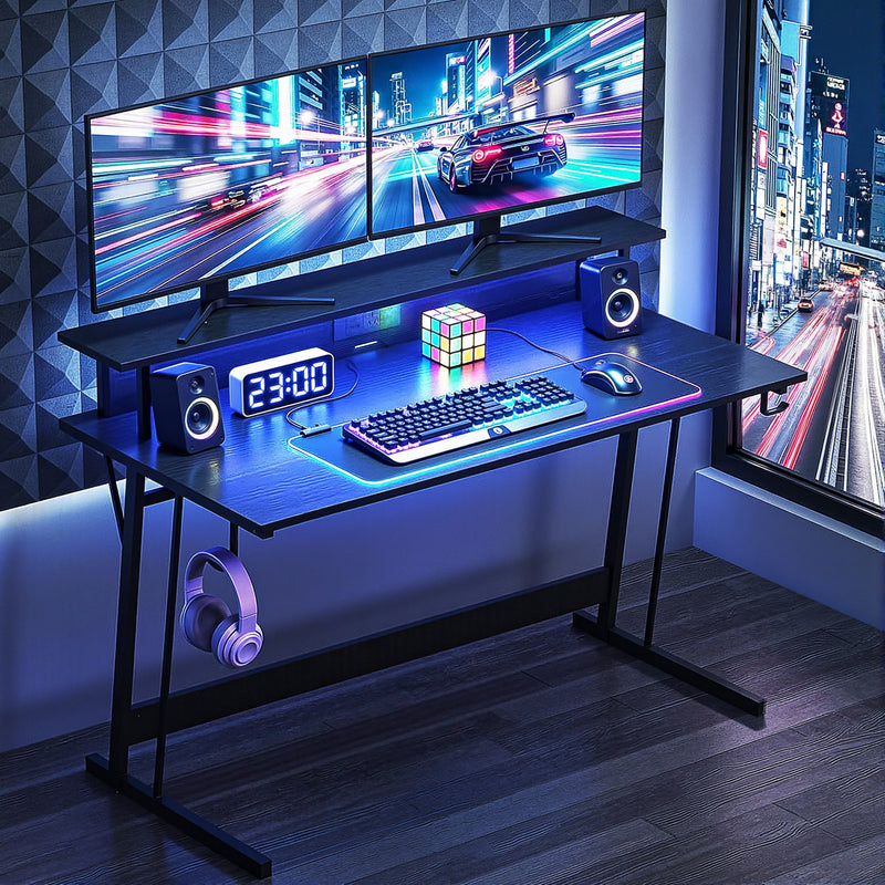Artiss Gaming Desk 120cm LED Lights Monitor Shelf Power