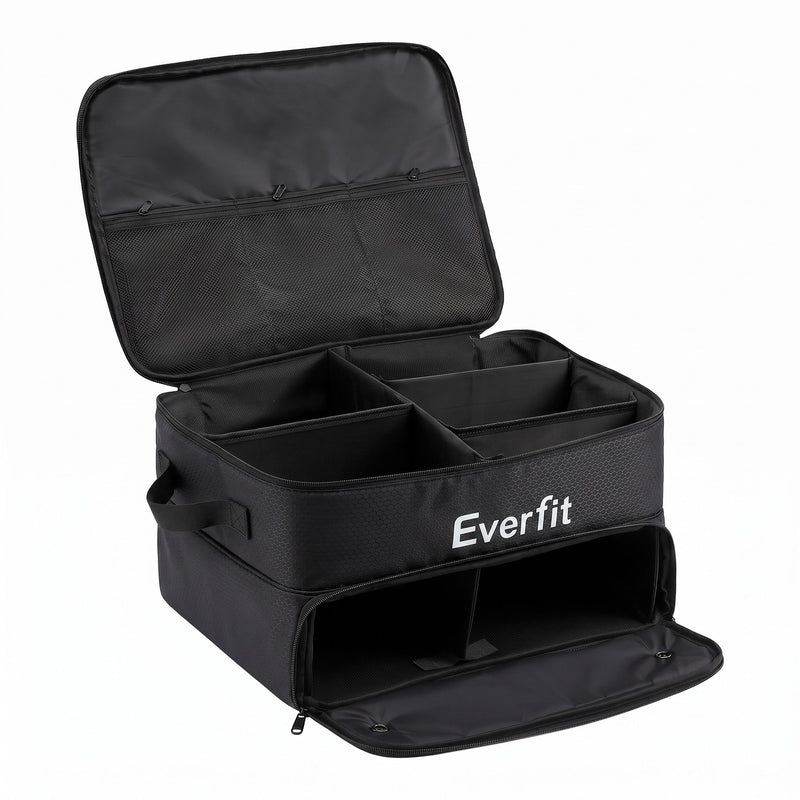 Everfit Golf Trunk Organizer for Car, 2-Tier Golf Storage Bag with Ventilated Shoe Compartment Black