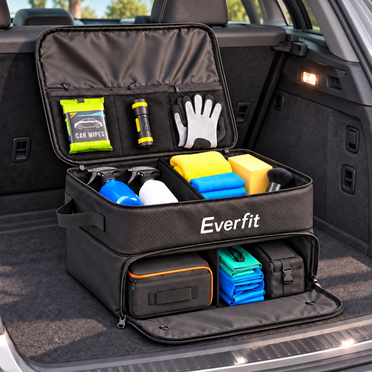 Everfit 2-Tier Car Boot Organiser Storage Bag Trunk Organiser with Ventilated Compartment Black