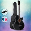 Alpha 38 Inch Acoustic Guitar Cutaway Black Steel String Full Size