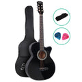 Alpha 38 Inch Acoustic Guitar Cutaway Black Steel String Full Size