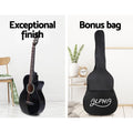 Alpha 38 Inch Acoustic Guitar Cutaway Black Steel String Full Size