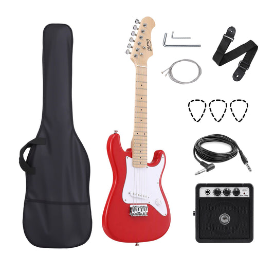 Alpha 30 Inch Junior Electric Guitar Beginner Set with 3W Mini Amp Carry Bag and Accessories Red