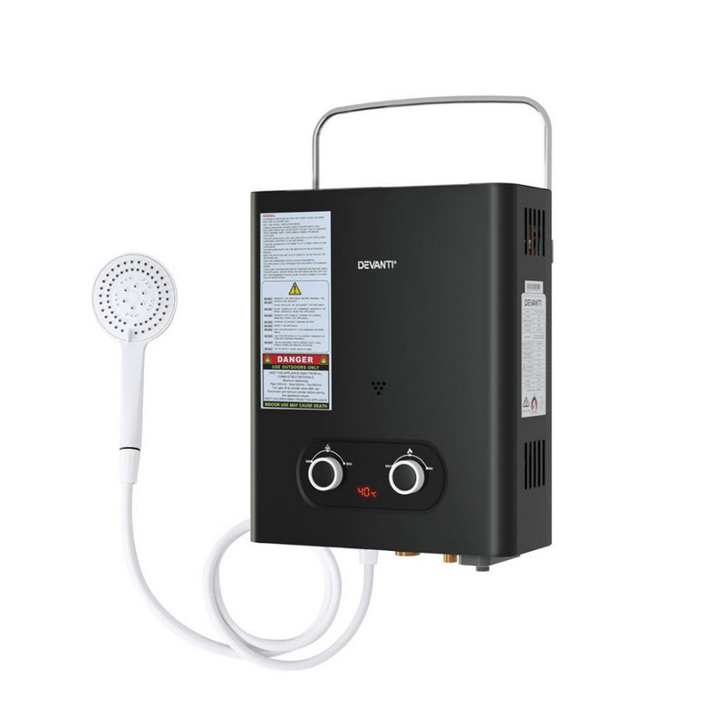 Devanti Portable LPG Gas Water Heater Black System