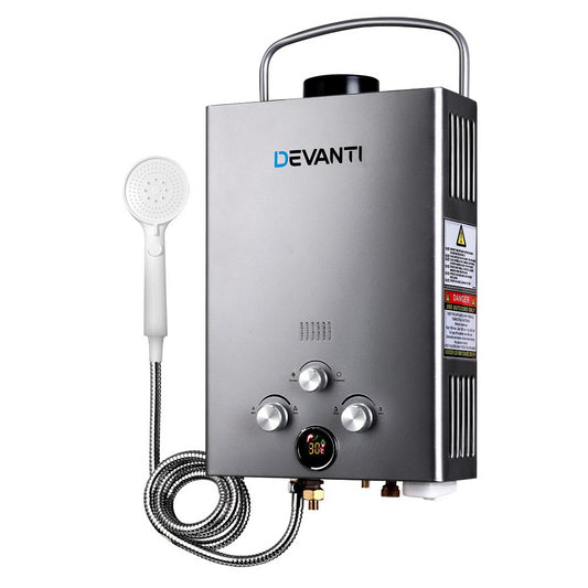 Devanti Portable Gas Water Heater LPG 12L Grey With Pump