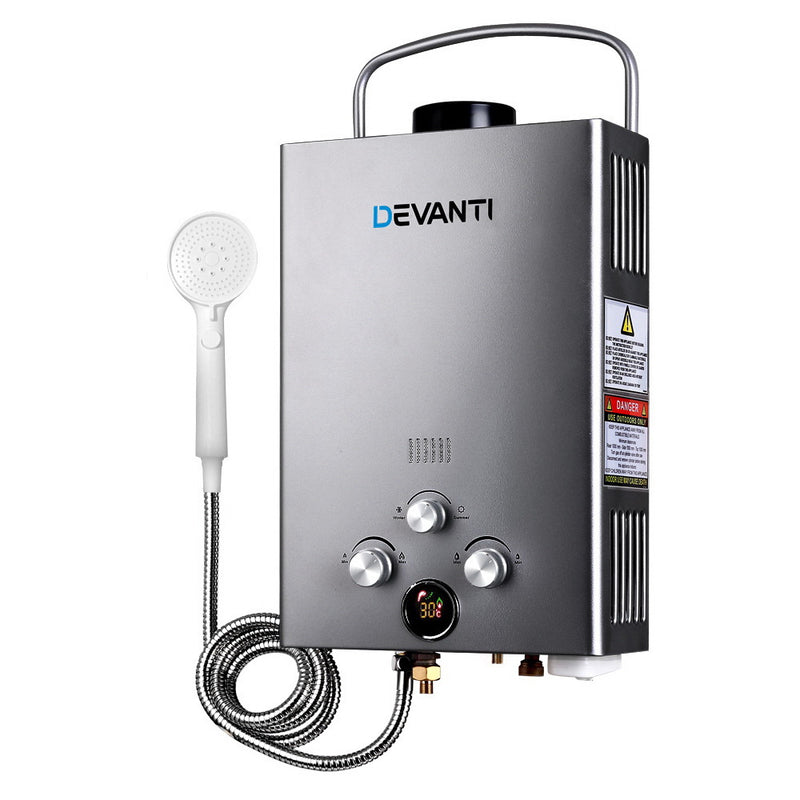 Devanti Portable Gas Water Heater LPG 12L Grey With Pump