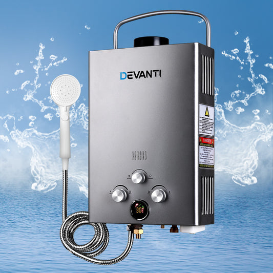 Devanti Portable Gas Water Heater LPG Grey 8L