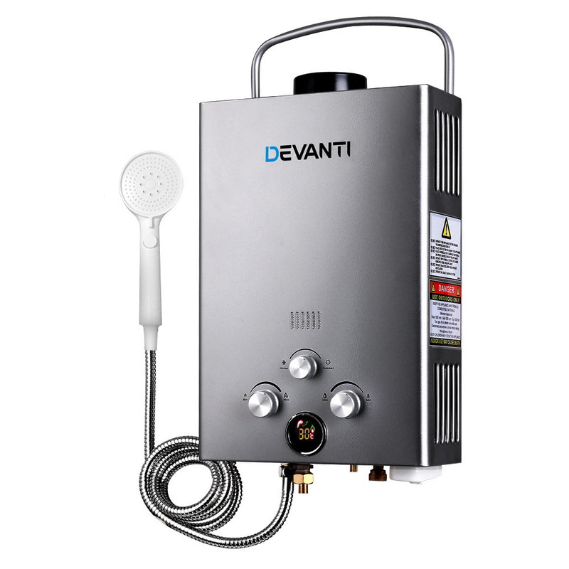 Devanti Portable Gas Water Heater 8L/Min LPG Grey