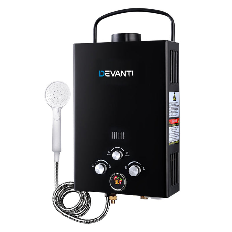 Devanti Portable Gas Water Heater 8L/Min LPG Pump Black