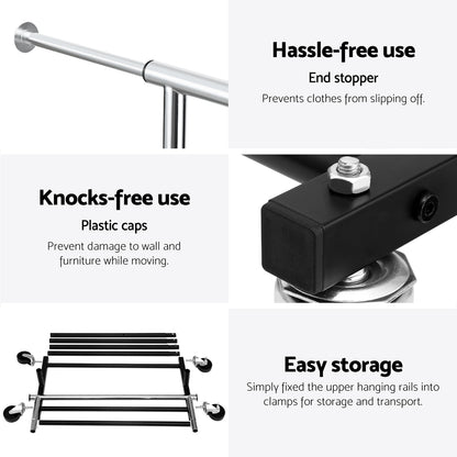 Artiss Clothes Rack Double Rod Airer Rail Coat Stand Adjustable Hanger