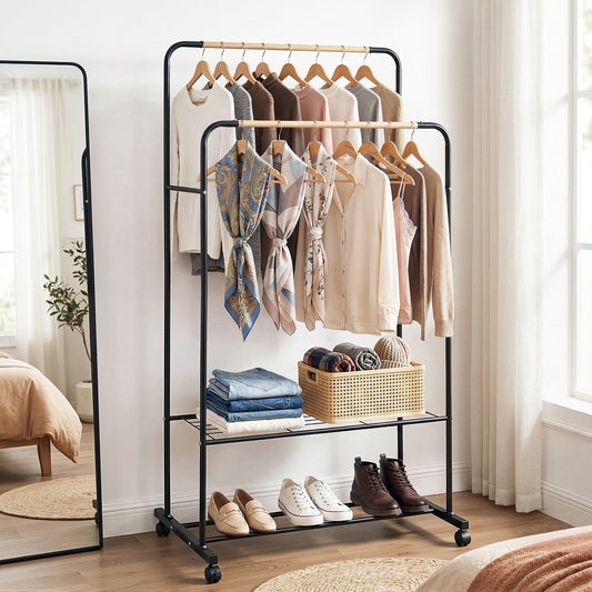 Artiss Clothes Rack Double Rod Hanger Rail Storage Shelf Airer