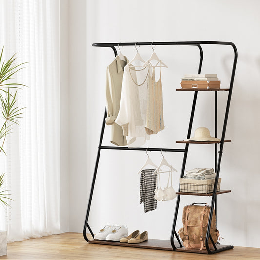 Artiss 4-Tier Clothes Rack Airer Walnut Wardrobe Organiser