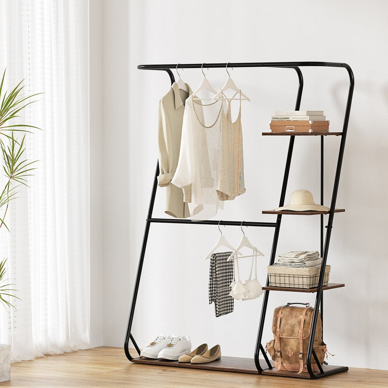 Artiss 4-Tier Clothes Rack Airer Walnut Wardrobe Organiser