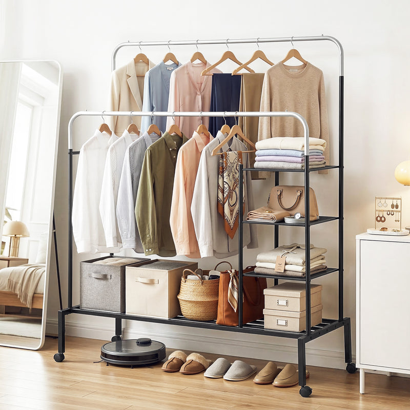 Artiss Double Rod Clothes Rack Coat Stand Hanger Storage Shelf 80cm