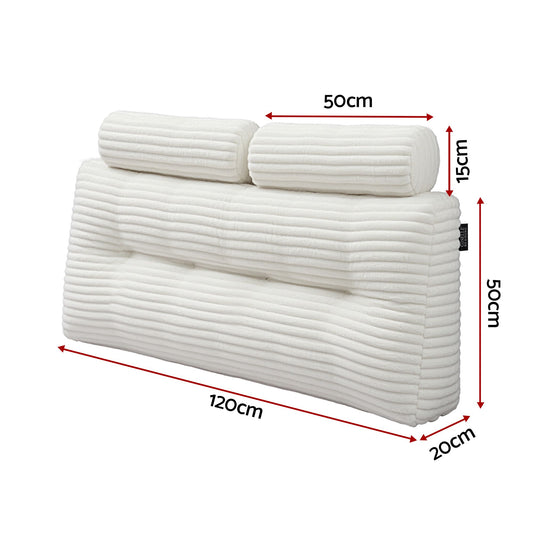Giselle wedge pillow headboard with non-flattening shredded foam core, perfect for dorm reading or sofa lap desk, 330g corduroy cover, side pockets, Double
