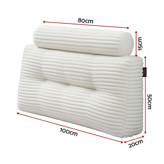 Giselle wedge pillow headboard with non-flattening shredded foam core, perfect for dorm reading or sofa lap desk, 330g corduroy cover, side pockets, King Single