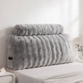 Giselle Wedge Pillow Headboard, Easy Wash Zipper Cover & Anti-Flat Foam, Couch Lumbar Support for Dorm Readers, 340g Faux Rabbit Fur with Dual Pockets, King Single