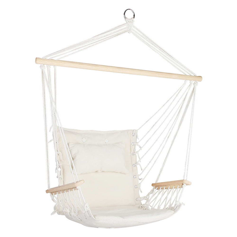 Gardeon Hammock Chair Hanging Armrest Cream Camping Outdoor