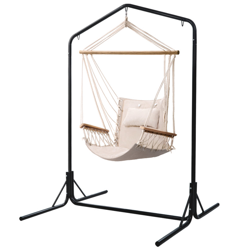 Gardeon Hammock Chair with Stand Swing Hanging Garden Cream