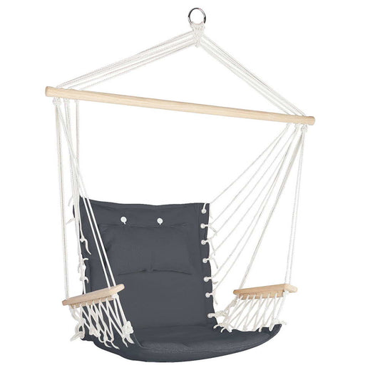 Gardeon Hammock Chair Hanging Grey with Armrests Camping