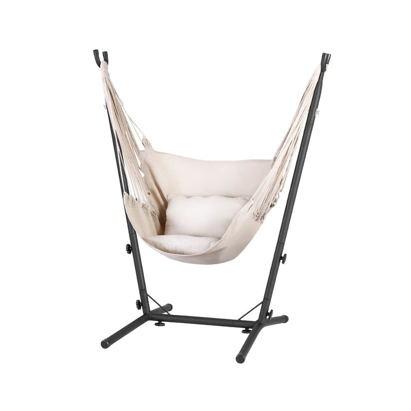 Gardeon Hammock Chair Hanging Stand Outdoor Cream