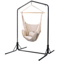 Gardeon Hammock Chair with Stand Pillow Cream Indoor Outdoor