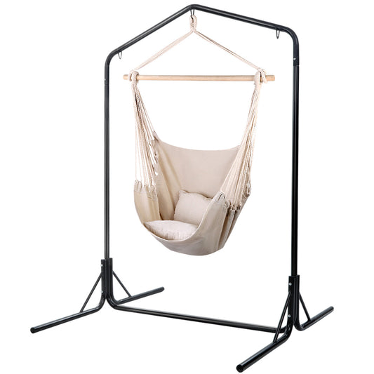 Gardeon Hammock Chair with Stand Pillow Cream Indoor Outdoor