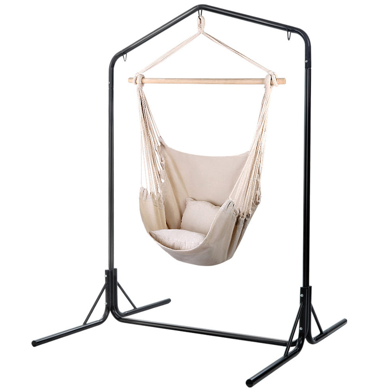 Gardeon Hammock Chair with Stand Pillow Cream Indoor Outdoor