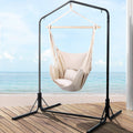 Gardeon Hammock Chair with Stand Pillow Cream Indoor Outdoor