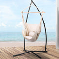 Gardeon Hammock Chair Hanging Cream with Steel Stand Outdoor