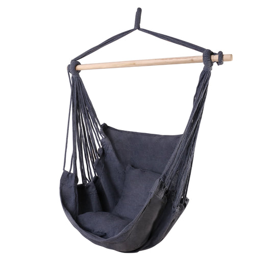 Gardeon Hammock Chair Grey Outdoor Hanging Camping Cushion Pillow
