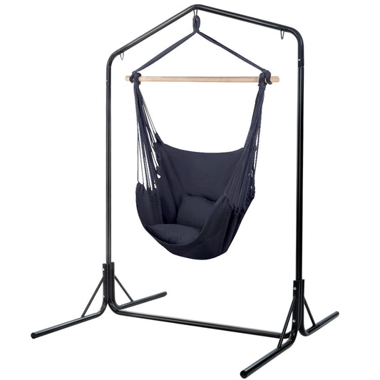 Gardeon Hammock Chair with Stand Grey Outdoor Swing Pillow