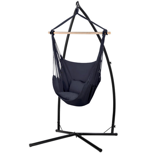 Gardeon Hammock Chair w/ Steel Stand Grey Outdoor Camping Hanging