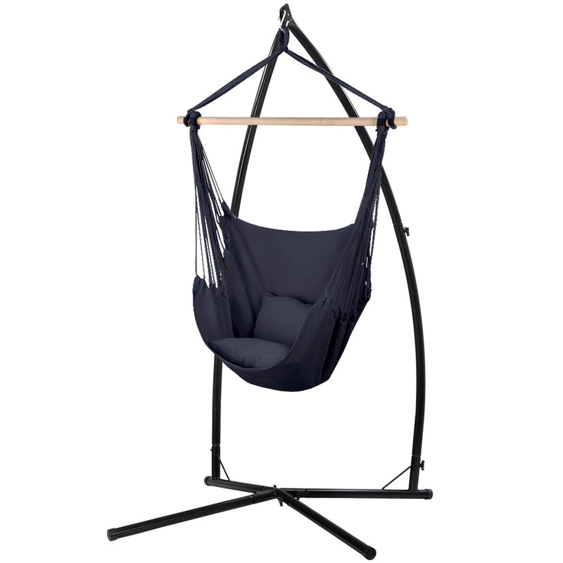 Gardeon Hammock Chair w/ Steel Stand Grey Outdoor Camping Hanging