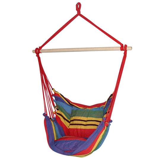 Gardeon Hammock Chair Outdoor Camping Hanging Rainbow Cushion Pillow