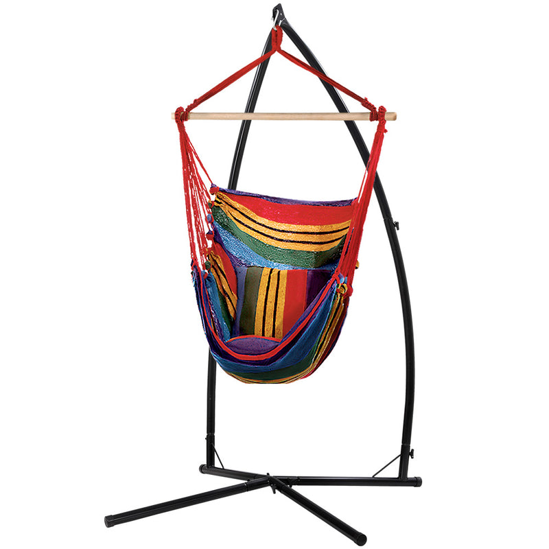 Gardeon Hammock Chair with Steel Stand Rainbow Outdoor Camping