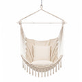 Gardeon Hammock Chair Camping Macrame Hanging Swing Cushions Metal Bar Cream