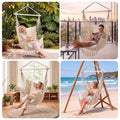 Gardeon Hammock Chair Camping Macrame Hanging Swing Cushions Metal Bar Cream