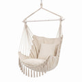 Gardeon Hammock Chair Camping Macrame Hanging Swing Cushions Metal Bar Cream