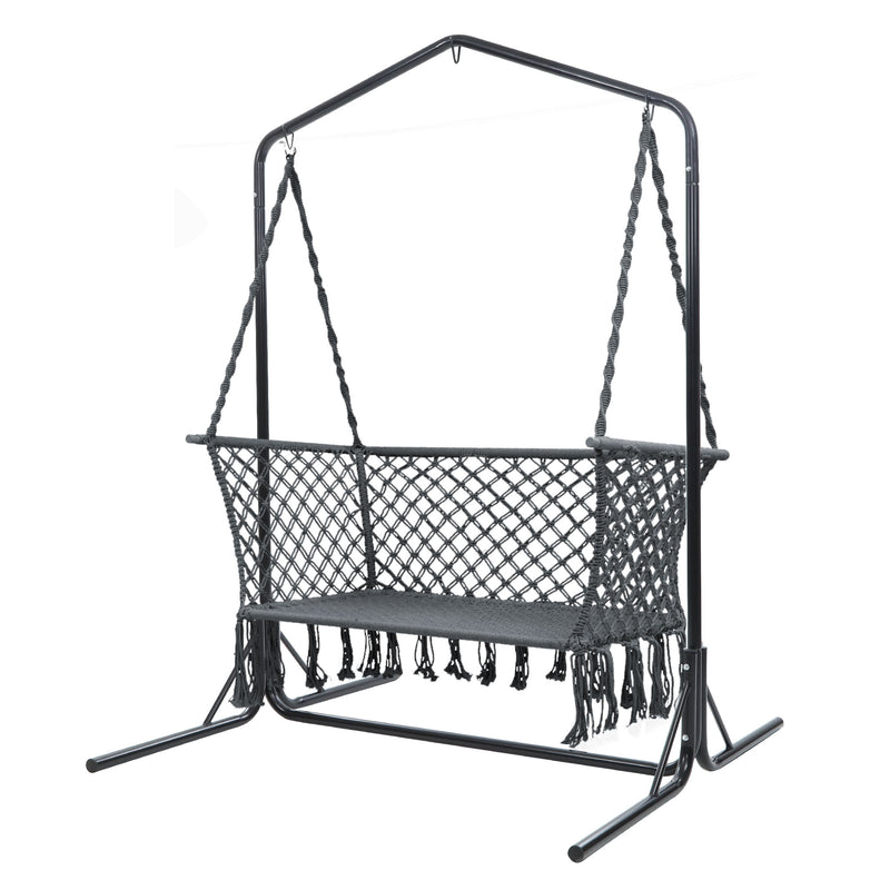 Gardeon Hammock Chair Stand Macrame 2 Seater Grey Outdoor