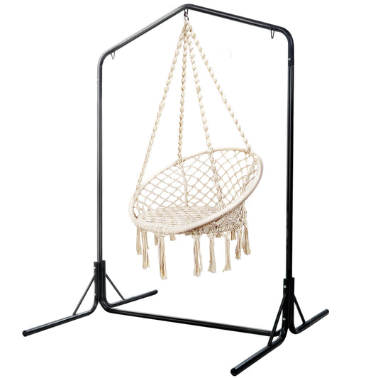 Gardeon Hammock Chair 124CM Cotton Swing Stand Cream